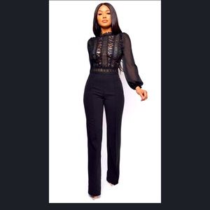 Emprada Nerine black crochet lace jumpsuit